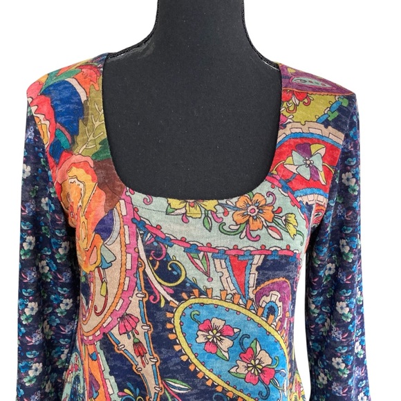 AMMA Made in LA 3/4 Sleeve Floral Print Flare  Dress Sz S 70’s Style Hippie Boho - Picture 3 of 10